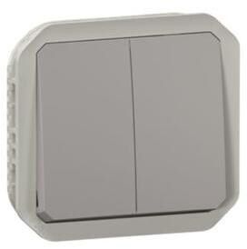 Legrand Plexo New Einsatz wahlweise Doppelwechselschalter 10AX/Taster 10A, Steckklemmen (SL), IP 55, grau (069525L)
