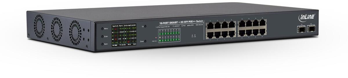 InLine PoE++ Gigabit Netzwerk Switch 16 Port, 1Gb/s, 2xSFP,19"1HE(inkl. Winkel) (32316P)