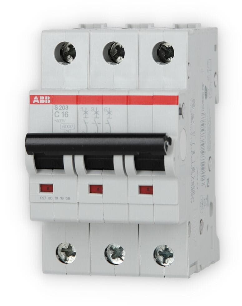 ABB S203-C16 Sicherungsautomat, 6kA, 16A, 3-Polig (2CDS253001R0164)