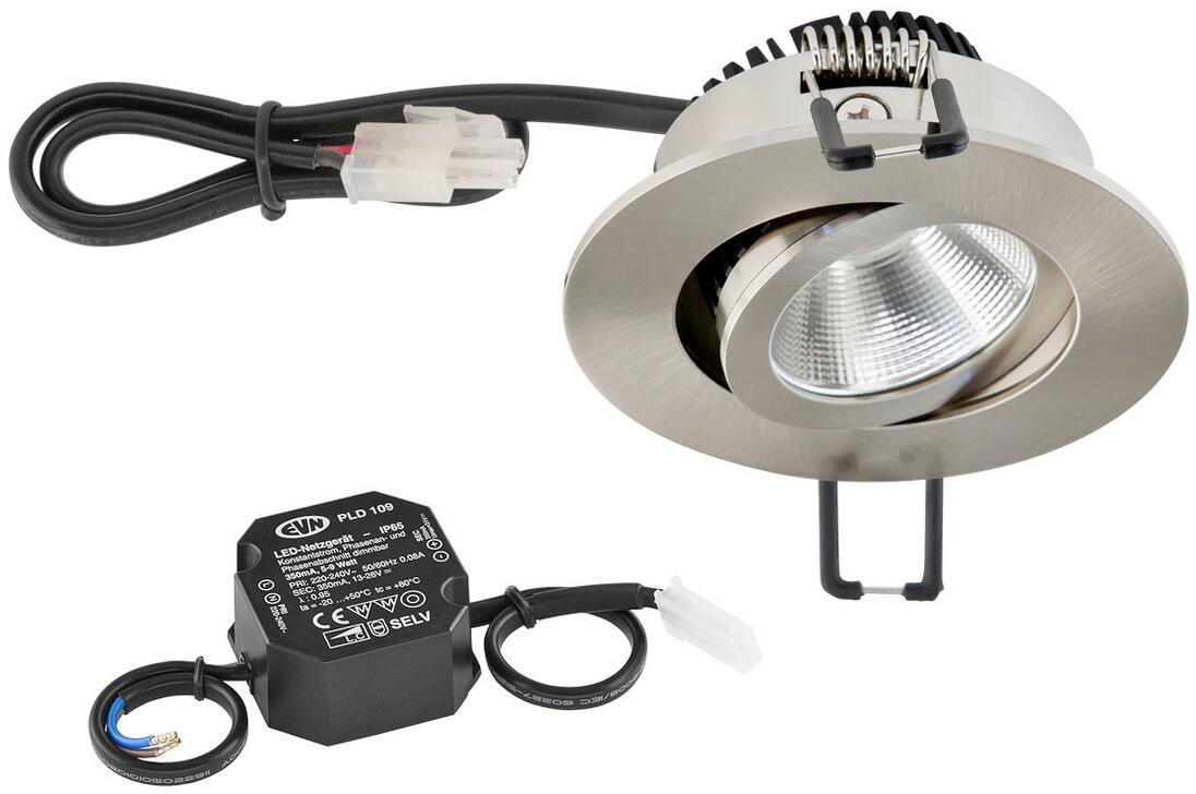 EVN PC20-Serie LED Deckeneinbau, rund, schwenkbar, IP20, 220-240V, 6W, 3000K-2000K, 600lm-60lm, inkl. Netzgerät, dim2warm, EDS-Optik STL (PC20N613D2W)