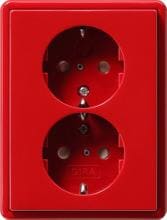 Gira 078343 SCHUKO-Doppelsteckdose 16 A 250 V~ mit integriertem erhöhten Berührungsschutz (Shutter) und Symbol , komplett mit Abdeckrahmen, S-Color, Rot