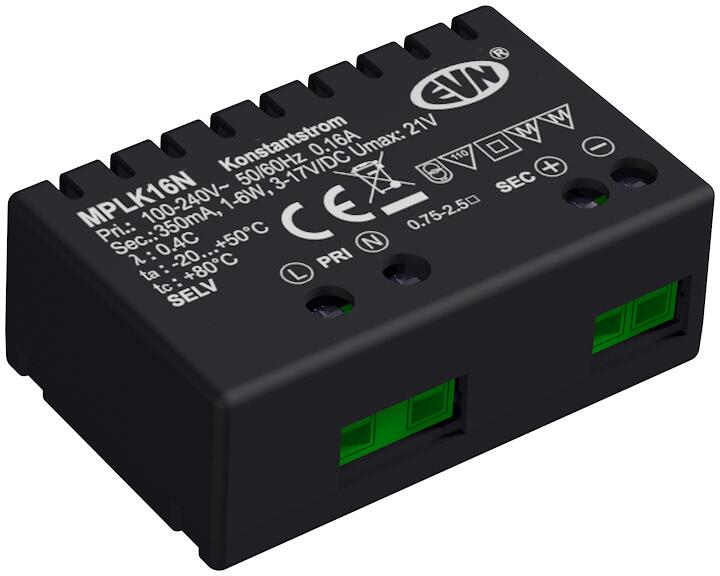 EVN Netzgerät 350mA, 1-6W, IP20, Primär: 100-240V, geeignet für Schalterdosenmontage (MPLK16N)
