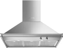 Smeg KD90HXE EEK: A+ Wandhaube Trapez, 90 cm breit, 781 m³/h, Bedienknebel, LED Beleuchtung, Edelstahl gebürstet