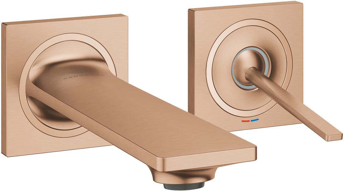 GROHE Allure 2-Loch-Waschtischbatterie, Wandmontage Fertigmontageset für 23 429, Stichmaß 110 mm, Ausladung 154 mm, warm sunset gebürstet (19309DL2)