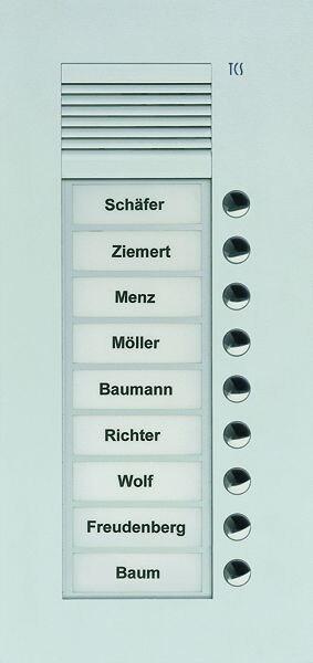 TCS PUK09/1-EN Audio Außenstation, 9 Klingeltasten (rechtsbündig), 1-spaltig, UP, Serie PUK, silber