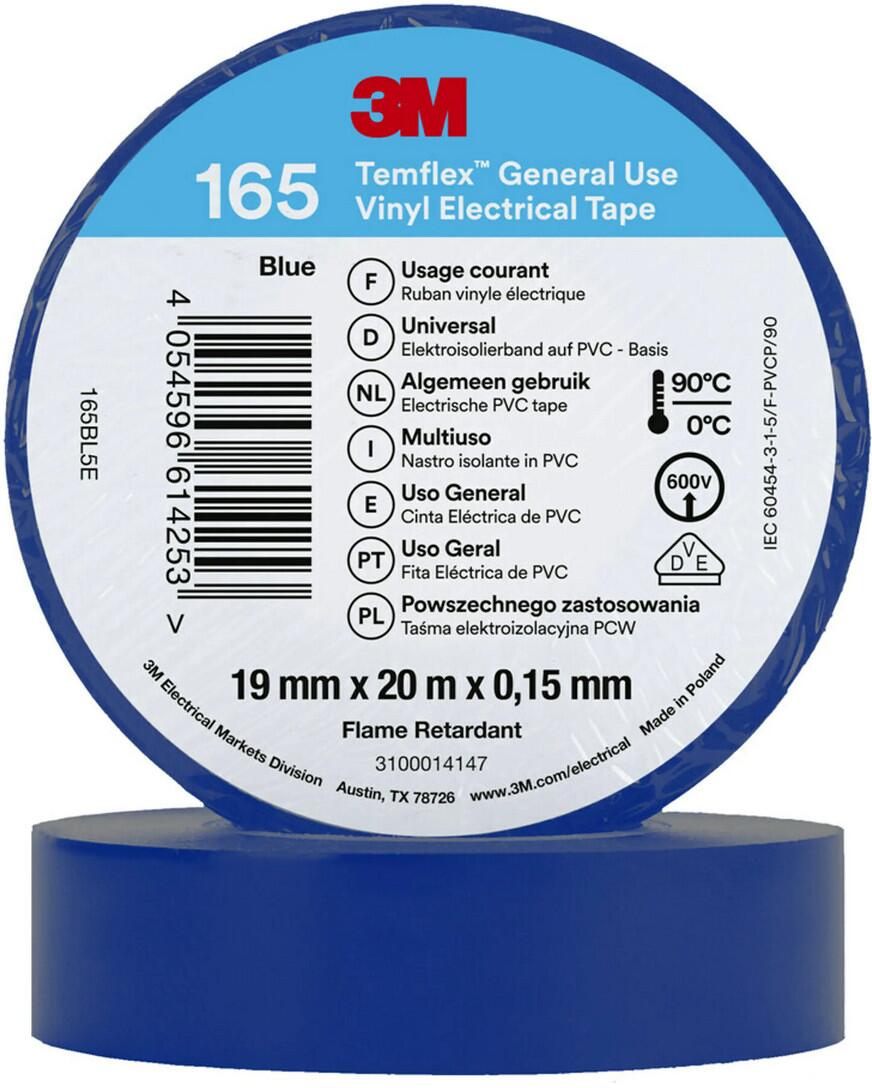 3M Temflex 165 Isolierband, 19mmx20m, blau, 100 Stück (7100184801)