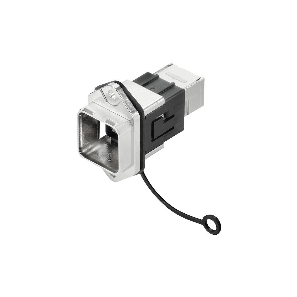 Weidmüller IE-BSS-V14M-RJ45-C Flansch RJ45, IP67, Flansch V14 Metall, Kupplung RJ45 - RJ45, Normflansch mit RJ45-Adapter, Cat.6A / Class EA (ISO/IEC 1