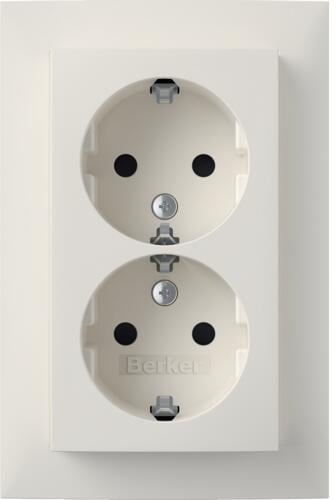 Berker 47591909 Doppelsteckdose SCHUKO, Abdeckplatte, erhöhtem Berührungsschutz, S.1, polarweiß matt