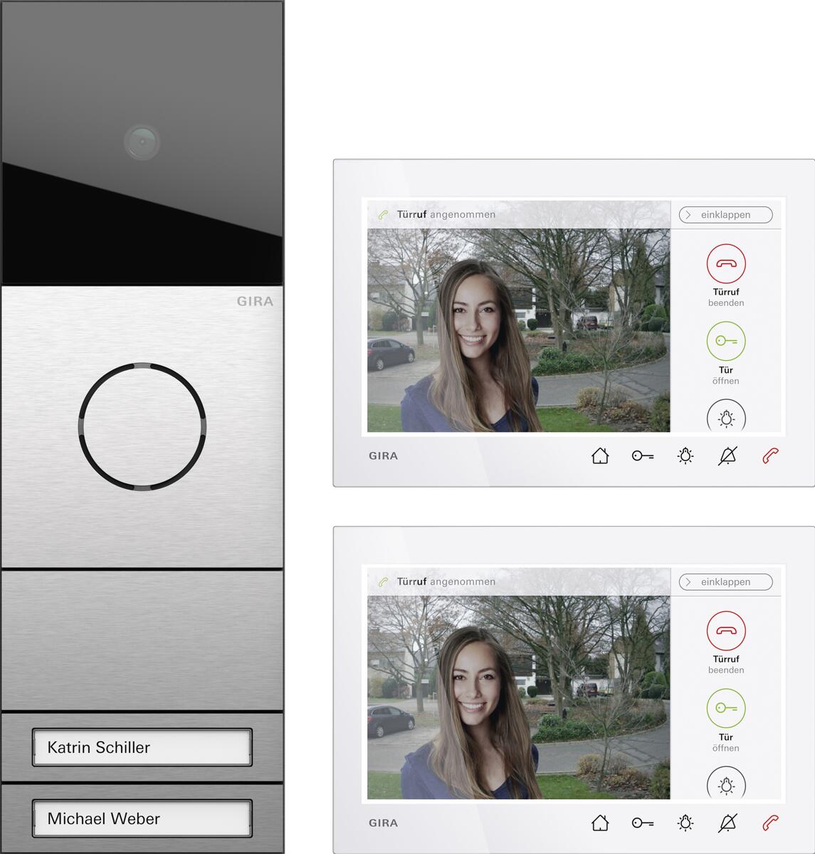 Gira 2432920 Zweifamilienhaus-Paket Wohnungsstation, Video AP 7, System 106, Edelstahl