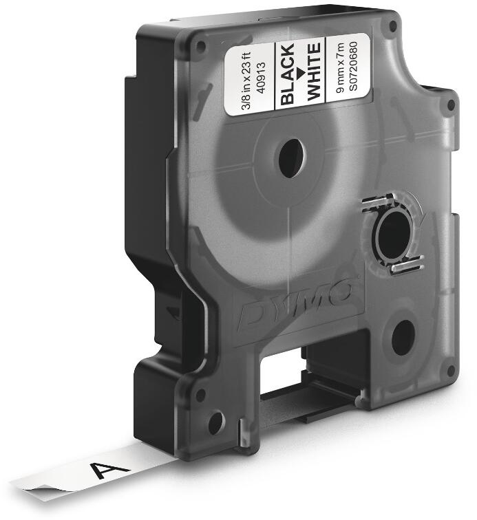 Dymo S0720680 D1-Schriftband für LabelManager, Polyester, 9mmx7m, Schwarzer Text auf weißem Etikett