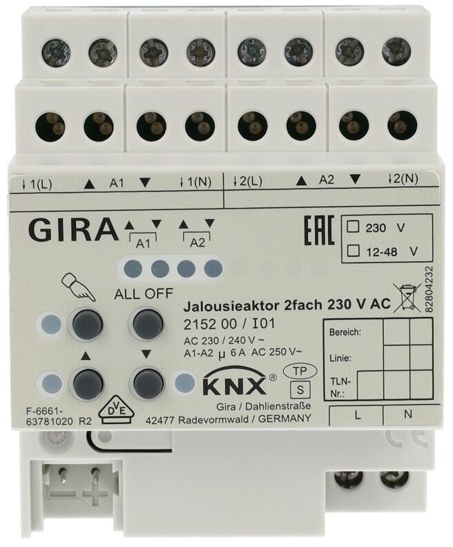 Gira 215200 KNX Jalousieaktor mit Handbetätigung, 2fach, 230 V AC