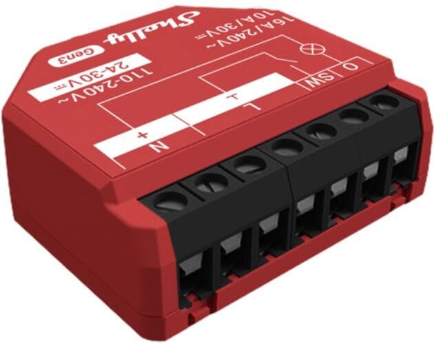 Shelly 1PM Gen3 Relais WLAN-gesteuerter Smart-Schalter mit Leistungsmessung, 1 Kanal 16 A, 2 Stück, rot (Shelly_1PM_Gen3_2er)