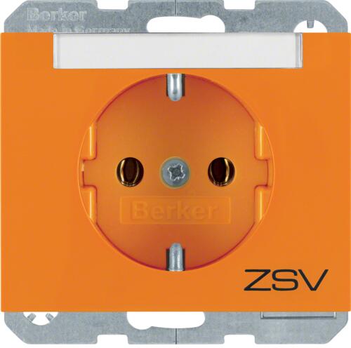 Berker 47397114 Steckdose SCHUKO mit Beschriftungsfeld und Aufdruck, K.1/K.5, orange glänzend