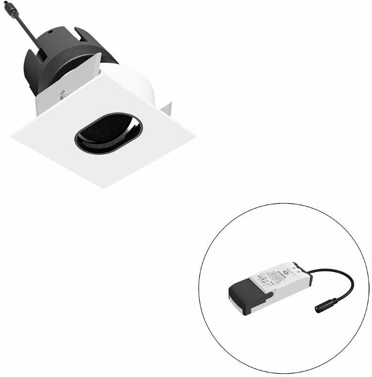 EVN SELECTO LED Deckeneinbau, quadratisch, schwenkbar, IP20, 220-240V/AC, 6W, 540lm, 3000K, inkl. Netzgerät, Phase, Reflektor weiß/matt, 1.548,00cd, m