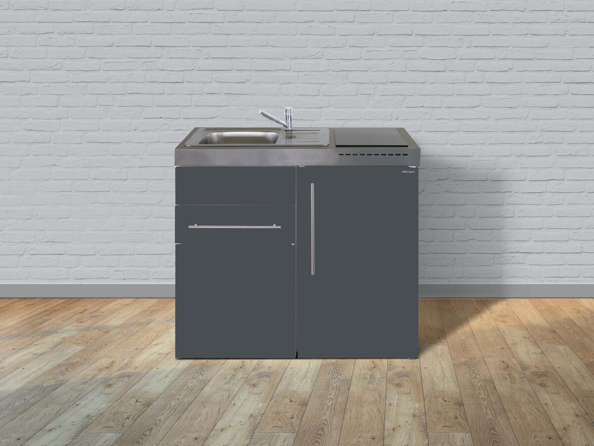 Stengel MP 100 S Miniküche, 100cm breit, Kühlschrank mit Gefrierfach, Becken links, mit Induktionskochfeld, schiefergrau (10100 100681 15)