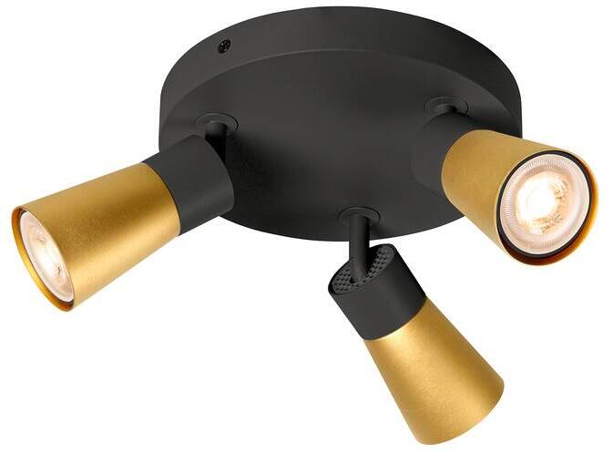 SLV PURI 2.0 CONE Decken- und Wandaufbauleuchte, 3x max.6W, rund, GU10, schwarz/gold (1008337)