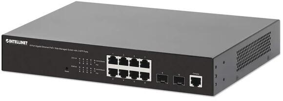 Intellinet 8-Port Gigabit POE+ Switch mit 2 SFP-Ports 8xPoE-Ports 140W, schwarz (561167)