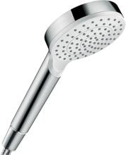 hansgrohe Crometta Duschkopf 100 1 Strahlart wassersparend+, Kunststoff, 5,7 l/min, 100 mm, Weiß/Chrom (26334400)