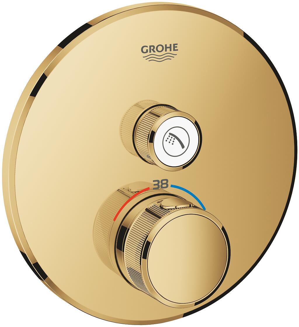 GROHE Grohtherm SmartControl Thermostat, mit einem Absperrventil, Fertigmontageset für Rapido SmartBox, EcoJoy, Wandrosette rund, cool sunrise (29118G