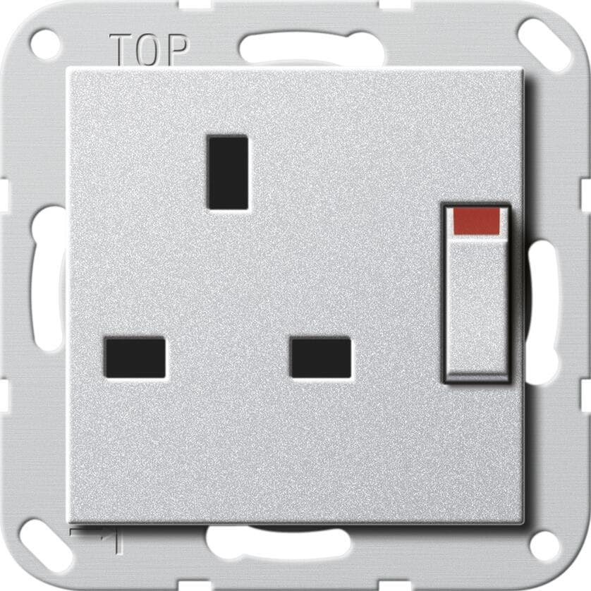 Steckdose „British Standard” (BS 1363) abschaltbar, 13 A 250 V~ mit Shutter, Internationale Systeme, alu lackiert, Gira 277826