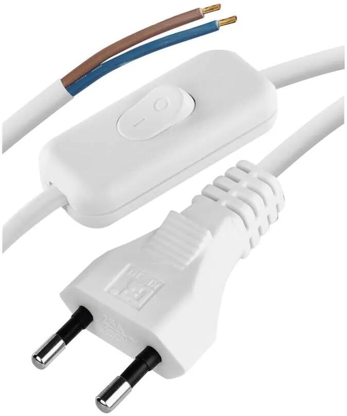 EMOS S08273 Netzkabel, H03VVH2-F, 2x 0,75mm², Länge 3m, Schalter, PVC, weiß (2402730132)