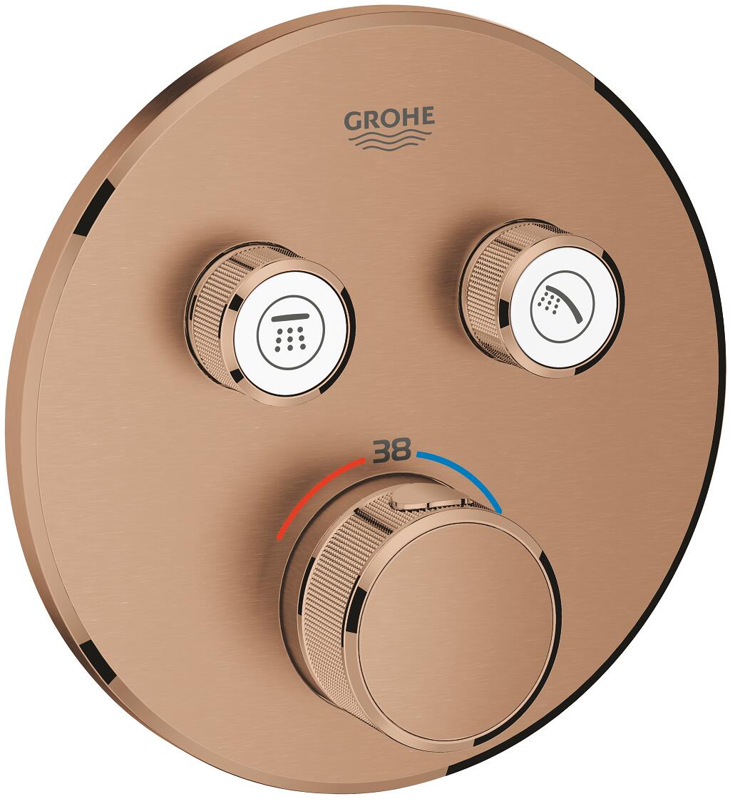 GROHE Grohtherm SmartControl Thermostat, 2 Absperrventilen, Fertigmontageset für Rapido SmartBox, Wandrosette rund, EcoJoy, warm sunset gebürstet (291