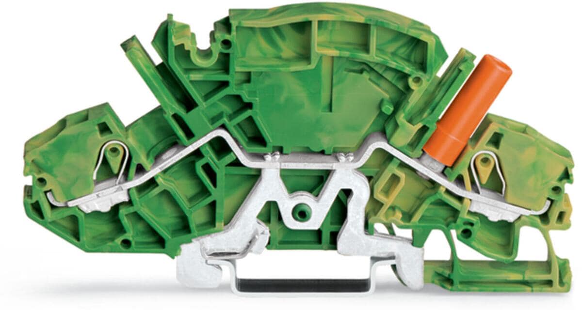 Wago 2007-8807 2-Leiter-Schutzleiterklemme; 6 mm²; mit berührungssicherer Prüfbuchse; für Prüfstecker Ø 4 mm; seitliche und mittige Beschriftung; für