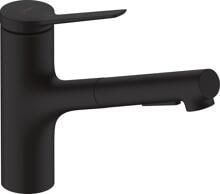 hansgrohe Zesis M33 Einhebel-Küchenarmatur 150, Metall Ausziehbrause, 2 Strahlarten, Schlauchbox, Messing, 140 mm, G ⅜ Anschlussschläuche, mit Rückflussverhinderer, mattschwarz (74821670)