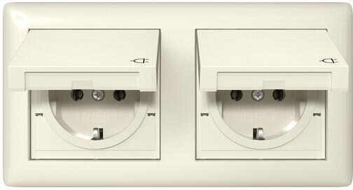 Gira 415801 SCHUKO-Steckdose 2fach 16 A 250 V~ mit Klappdeckel, komplett mit Dichtungsset IP44 und Abdeckrahmen Standard 55, Cremeweiß
