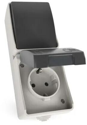 EMOS A1396.4 Steckdose + Wechselschalter IP44, senkrecht, grau/schwarz (1950010208)