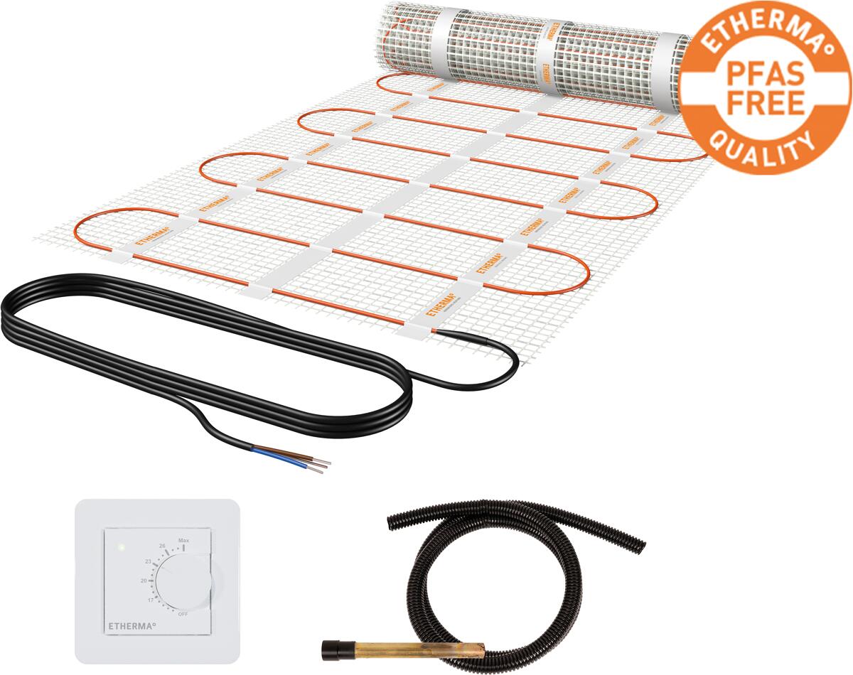 Etherma SET-eFLOOR-PRO-S-150-2700 eFLOOR PRO STANDARD Netzheizmattenset, 13.5m², 50x2700cm, PFAS frei, inkl. eBASIC Thermostat, 2025W, 230V (46163)