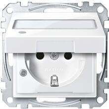 Merten MEG2313-0319 SCHUKO Steckdose mit Klappdeckel, System, Kontrolllicht und Schriftfeld, erhöhter Berührungsschutz, Steckklemmen 16 A, AC 250 V, DIN 49440, Polarweiß glänzend, Zentraleinsätze