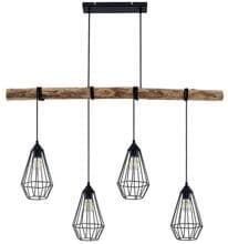 Brumberg Rutilus LED-Pendelleuchte mit länglichen Käfigschirmen, 4 x E27, max. 15 W, rund, holz (57405080)