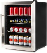 DOMO DO91609BK Glastürkühlschrank, 47,3 cm breit, 60L, LED-Innenbeleuchtung, Glastür, Edelstahl/schwarz