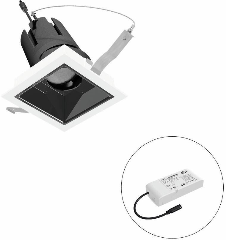 EVN SELECTO LED Deckeneinbau, quadratisch, schwenkbar, IP20, 220-240V/AC, 13W, 1593lm, 4000K, inkl. Netzgerät, DALI, Reflektor schwarz/glänzend, 11.60