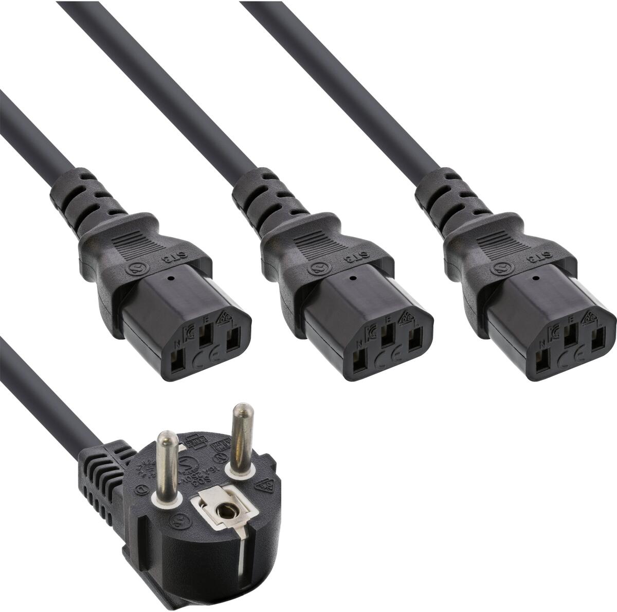 InLine Netz-Y-Kabel, 1x Schutzkontaktstecker zu 3x Kaltgerätestecker, 1m (16657G)