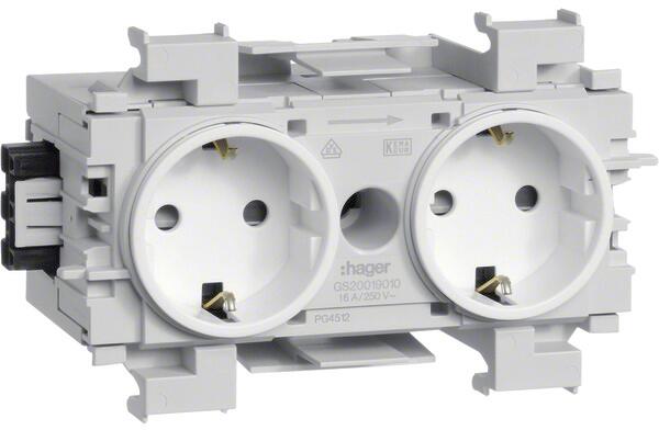 Hager GS20019016 Steckdose, 2-fach, Wago Steck-/Klemmtechnik, weiß