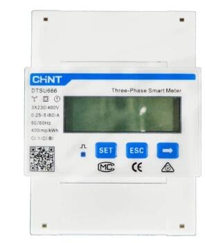 Fox ESS DTSU666-CT 3 Smart Meter Energiezähler, inkl. 3 Stromwandler, 200A, 3-phasig, RS485, DIN35 Hutschiene, weiß