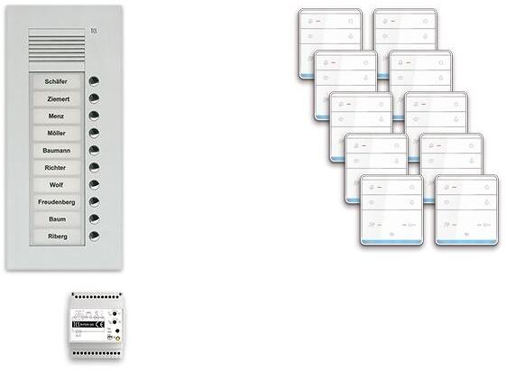 TCS PPUF10-EN/01 pre:pack Audio Unterputz für 10 Wohneinheiten, mit Außenstation PUK, 10 Klingeltasten + 10 x Freisprecher ISW5010 + Steuergerät BVS20