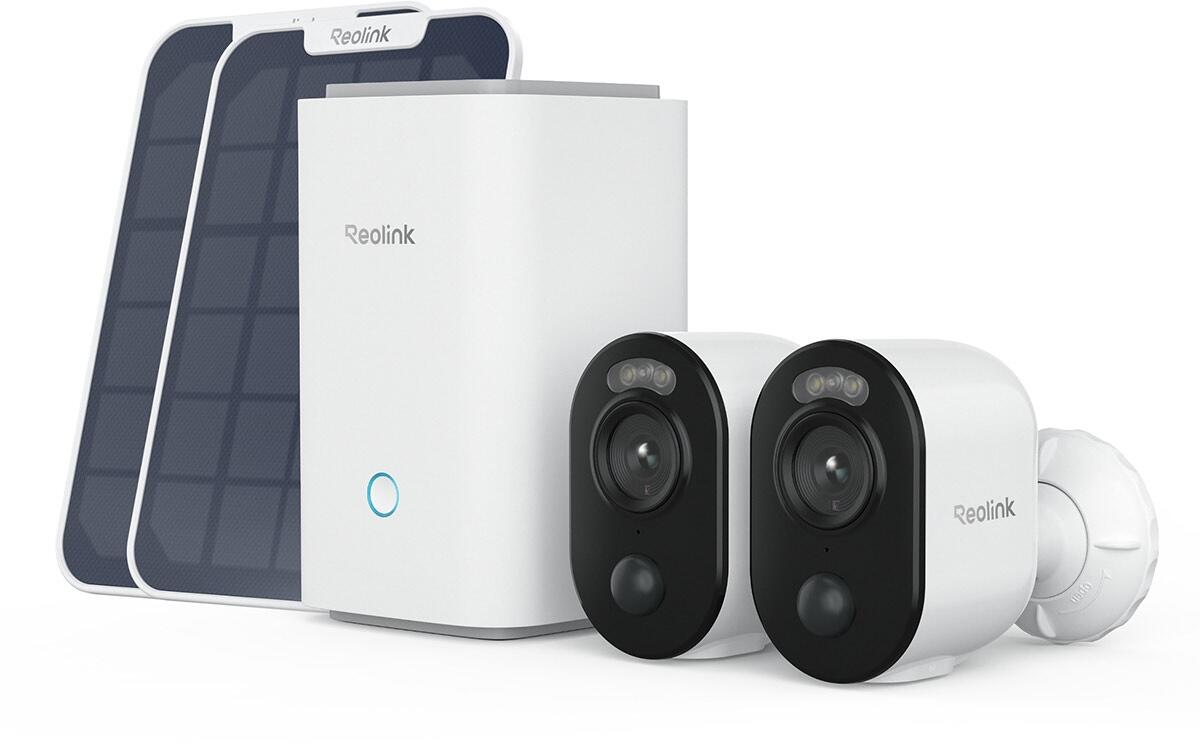 Reolink Hub 1 IP-Überwachungsset Home Hub, 2x Argus Series B350, 2x Solarpanel, 128 GB microSD-Karte, WLAN weiß (2036)