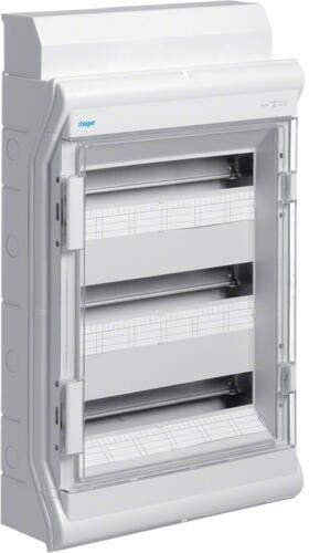 Hager VE318DN Vector Kleinverteiler, Aufputz, 3-reihig, IP65, 54PLE, mit Rangierkanal, grau