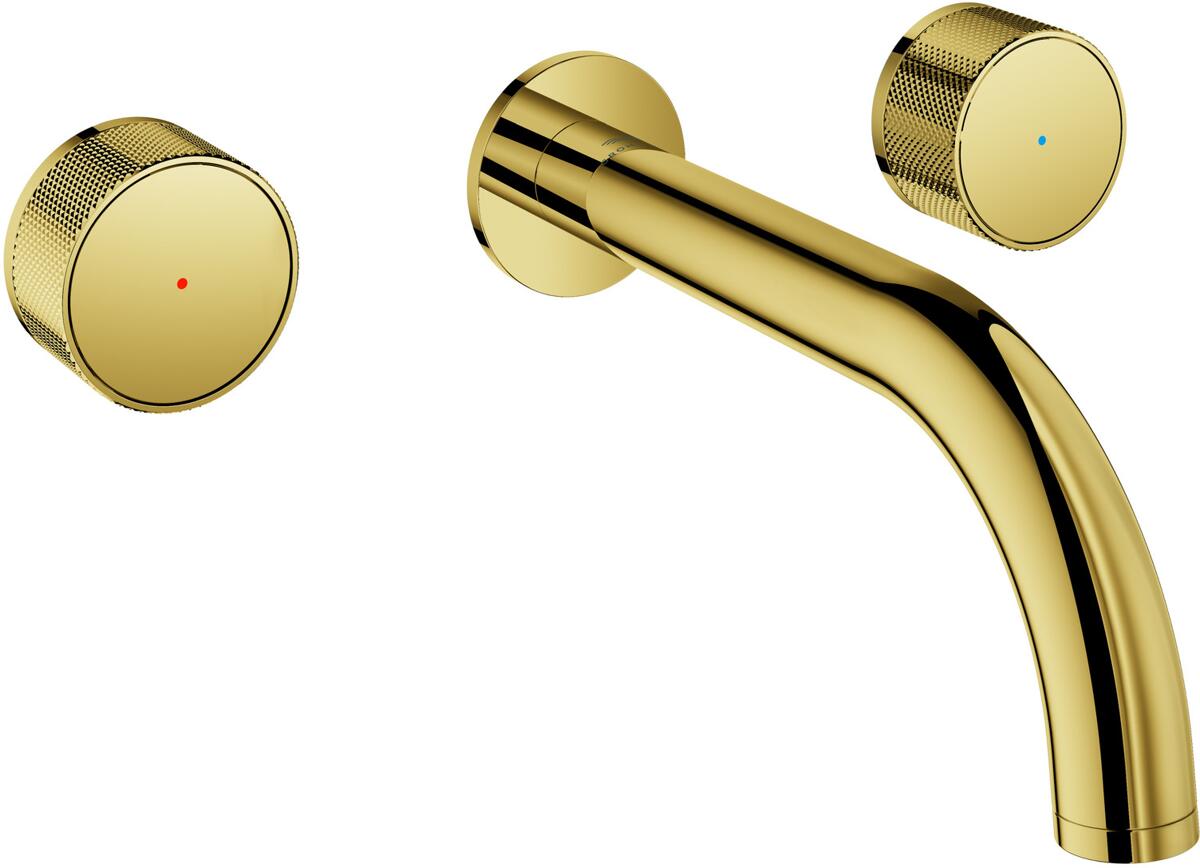 GROHE Atrio Private Collection 3-Loch-Waschtischbatterie, Wandmontage, Fertigmontageset, Knopfbetätigung, cool sunrise (20589GL0)