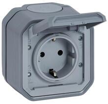 Legrand Plexo New Feuchtraum-Aufputz Schutzkontakt-Steckdose, Steckklemmen (SL), IP44, grau (069730L)