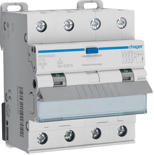 Hager ADX460D Fehlerstrom-Leitungsschutzschalter 4P 10kA C-10A 30mA Typ A