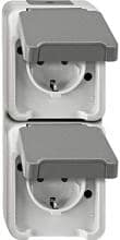 Merten MEG2329-8029 SCHUKO-Doppel-Steckdose, Aquastar, 16 A, AC 250 V, senkrecht angeordnet, lichtgrau