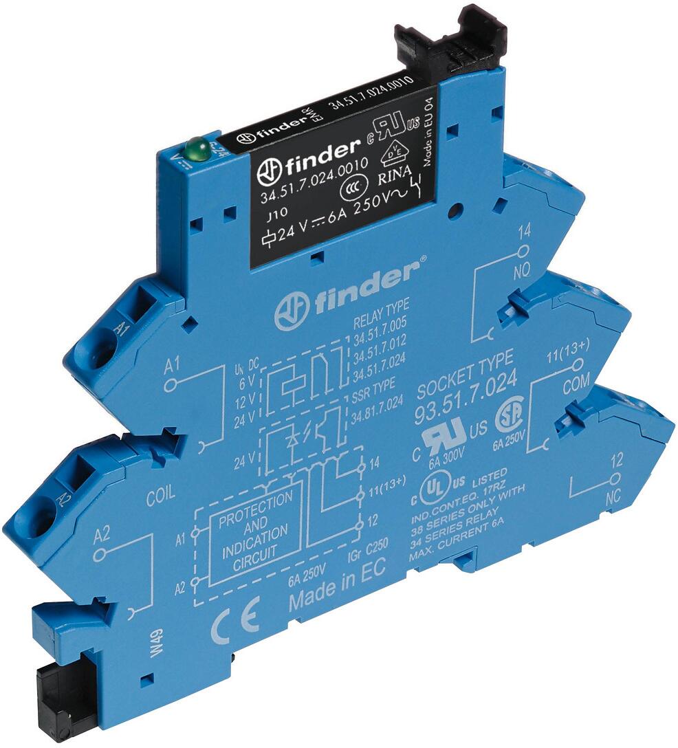 Finder 38.61.8.240.0060 Koppelrelais, 1 Wechsler, 6A/250V AC, 10 Stck.
