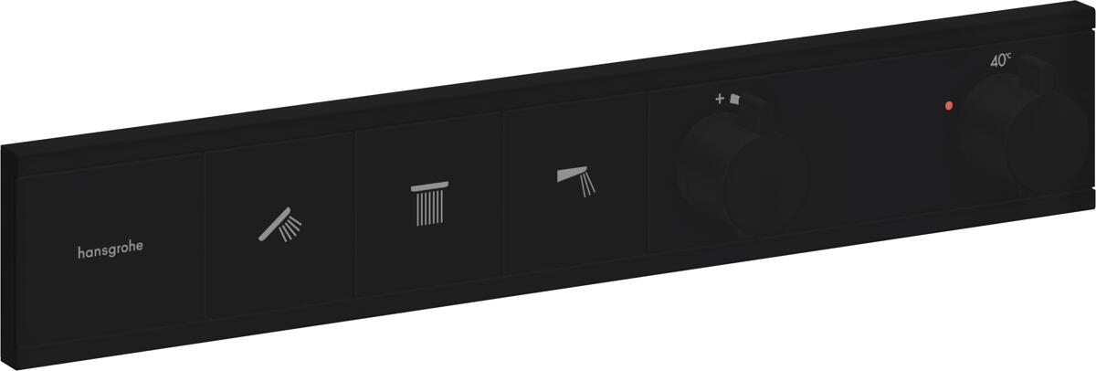 hansgrohe RainSelect Thermostat Unterputz für 3 Funktionen, Metall, 38 l/min, mit Rückflussverhinderer, Mattschwarz, (15381670)