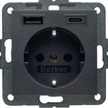 Berker 48141606 Steckdose SCHUKO/USB AC 20W PD B.3, anthrazit matt