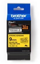 Brother TZe-S621 Schriftband für Beschriftungsgeräte, extra-stark-klebend, 9mm, 8m, schwarz/gelb