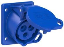 PCE CEE-Anbausteckdose, 16A, 3p, 6h, IP44/IP54, absperrbar, 62x68mm, schräg, blau (413-6f66)